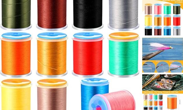 12 Roll Fly Tying Kit - 12 Color Thread, Elastic Wire, Nylon Materials for