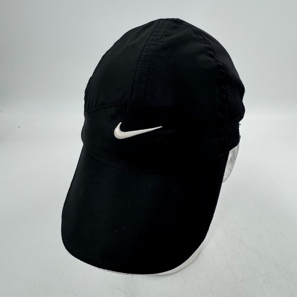 Nike Featherlight 7 Panel Dri-FIT Black Running Hat Cap Adjustable Swoosh Logo