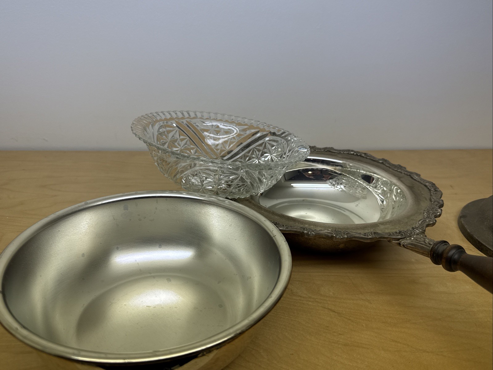 Vintage Victorian Style Silver-Plated Chafing Dish with Lid and Wood handle