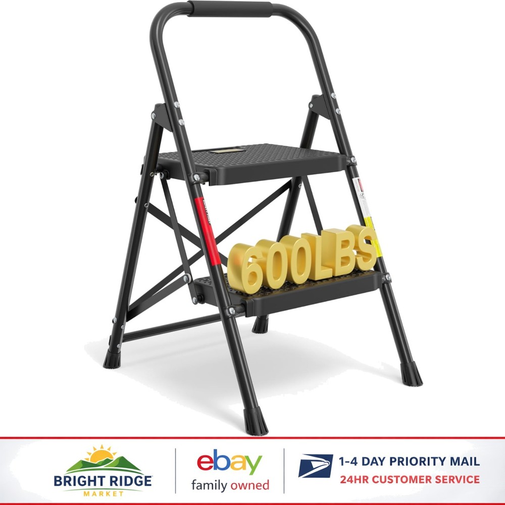 Lightweight 2-Step Step Stool with Sturdy Steel Construction and Handrail