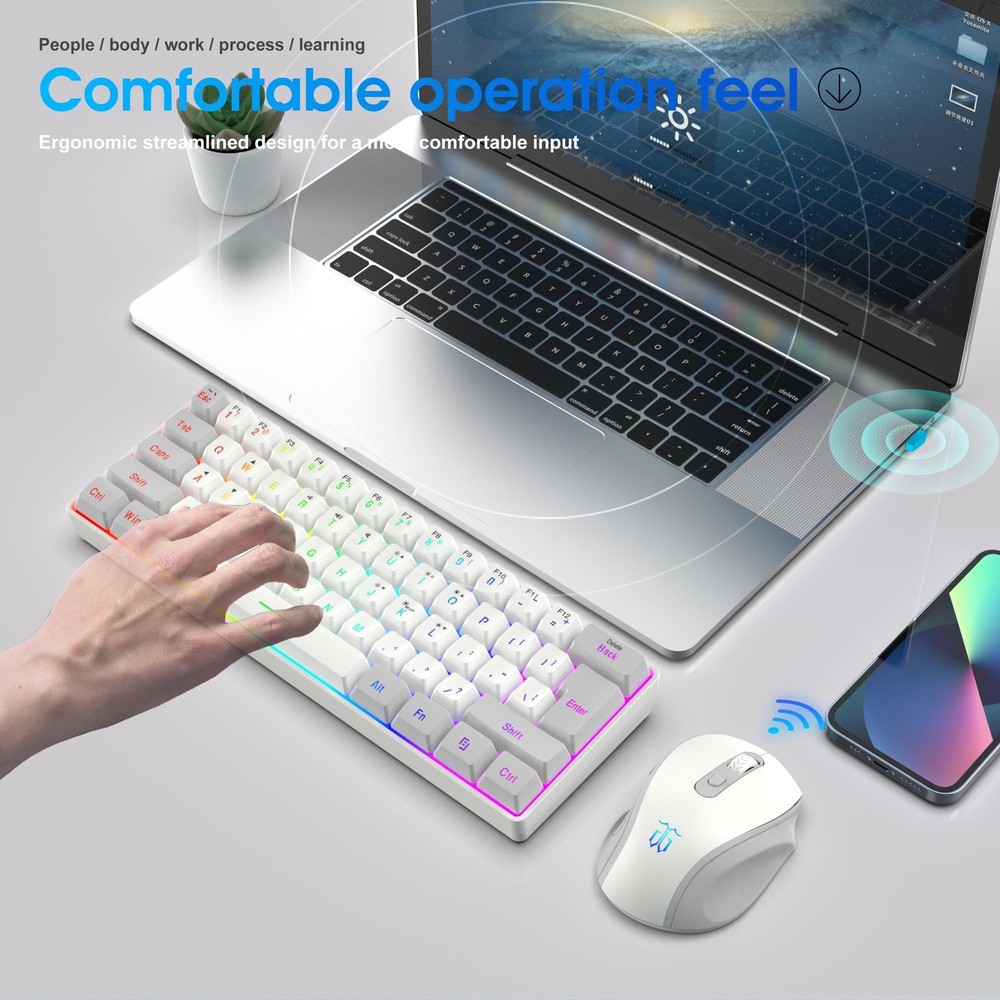 Snpurdiri 2.4G Wireless Gaming Keyboard and Mouse Combo, Include Mini 60% Mec...
