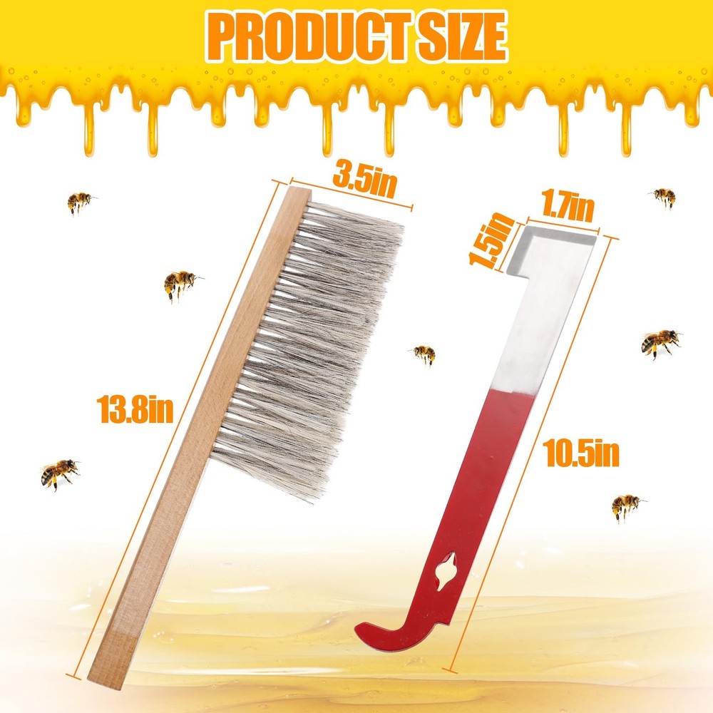 Bee Hive Tool Beekeeping Kit Stainless Steel J Hook Bee Brush Frame Scraper