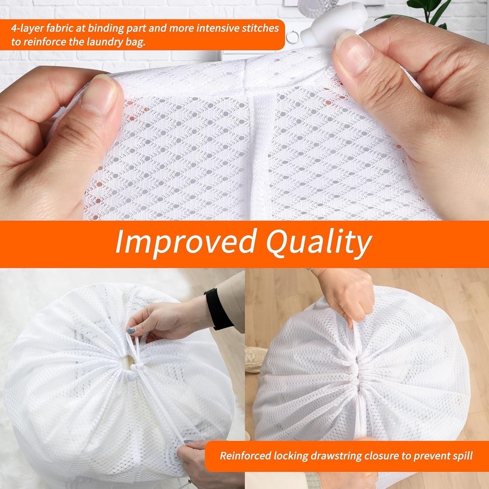 Extra Heavy Duty Large Diamond Mesh Laundry Bags with Drawstring Closure & ID...