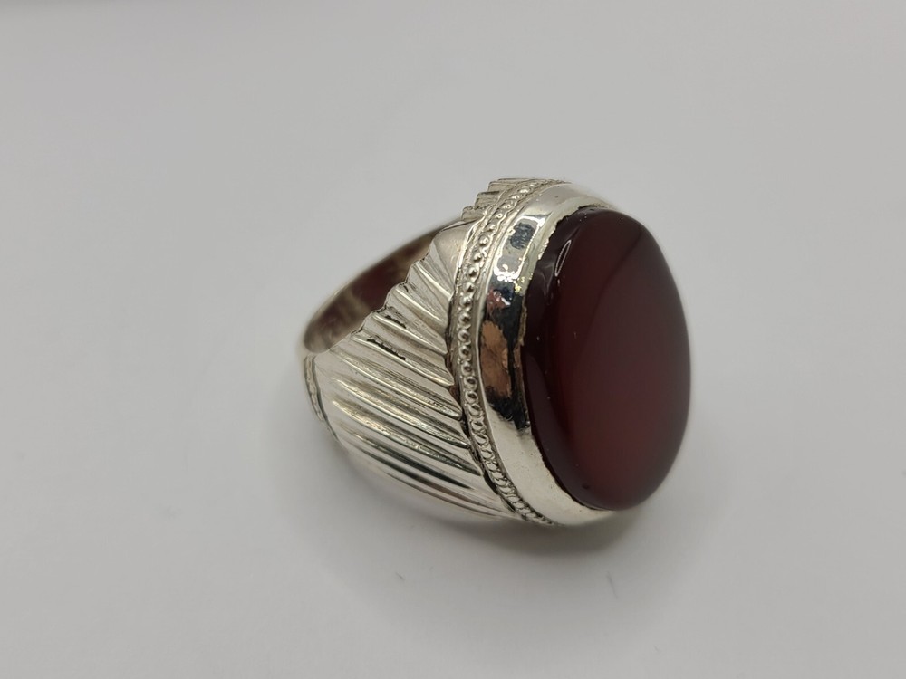 Deep Brown Oval Agate Silver Ring Old Tibetan sz 8