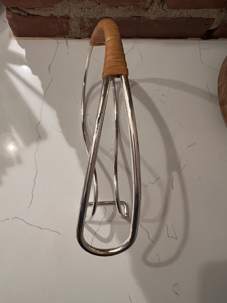 VTG Metal and Wicker Wine Bottle Stand Barware