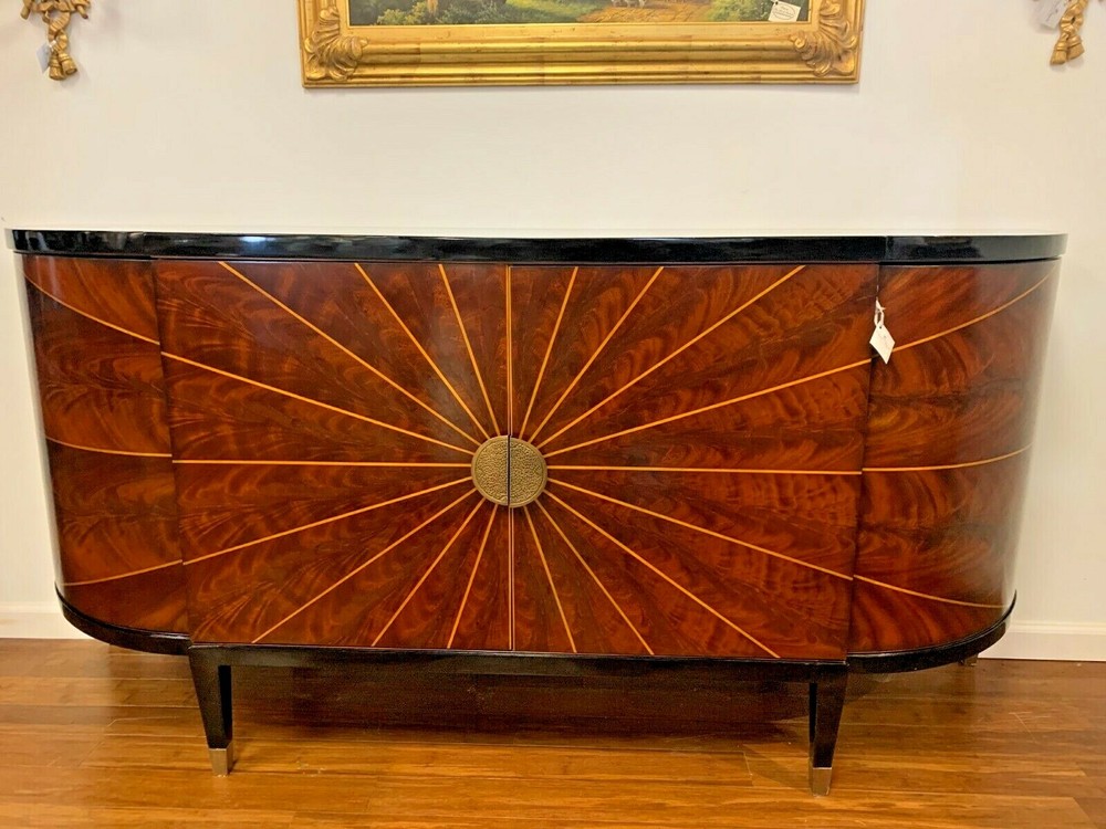 Mahogany Deco Style Buffet with Black Lacquer Top
