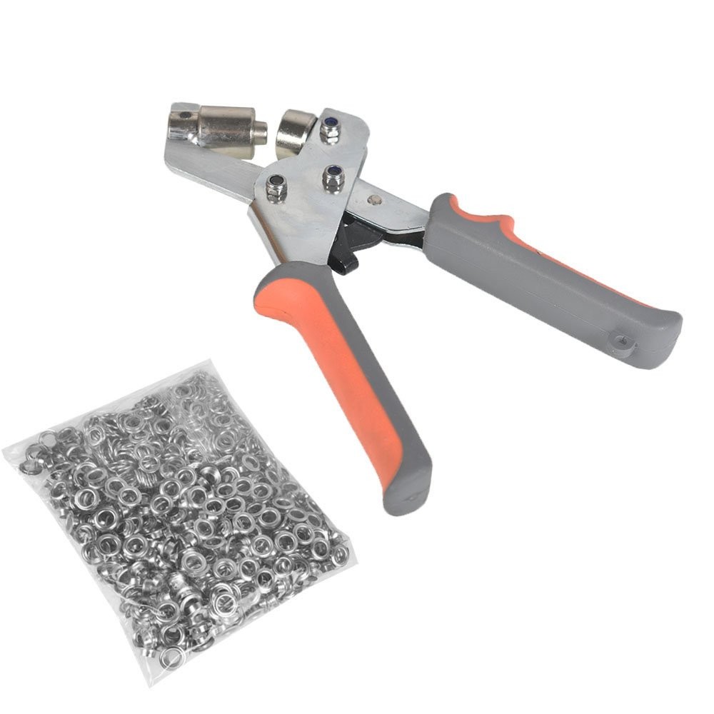 Handheld Hole Punch Pliers Press Tool With 500 Grommets Machine 1/4" (6mm)