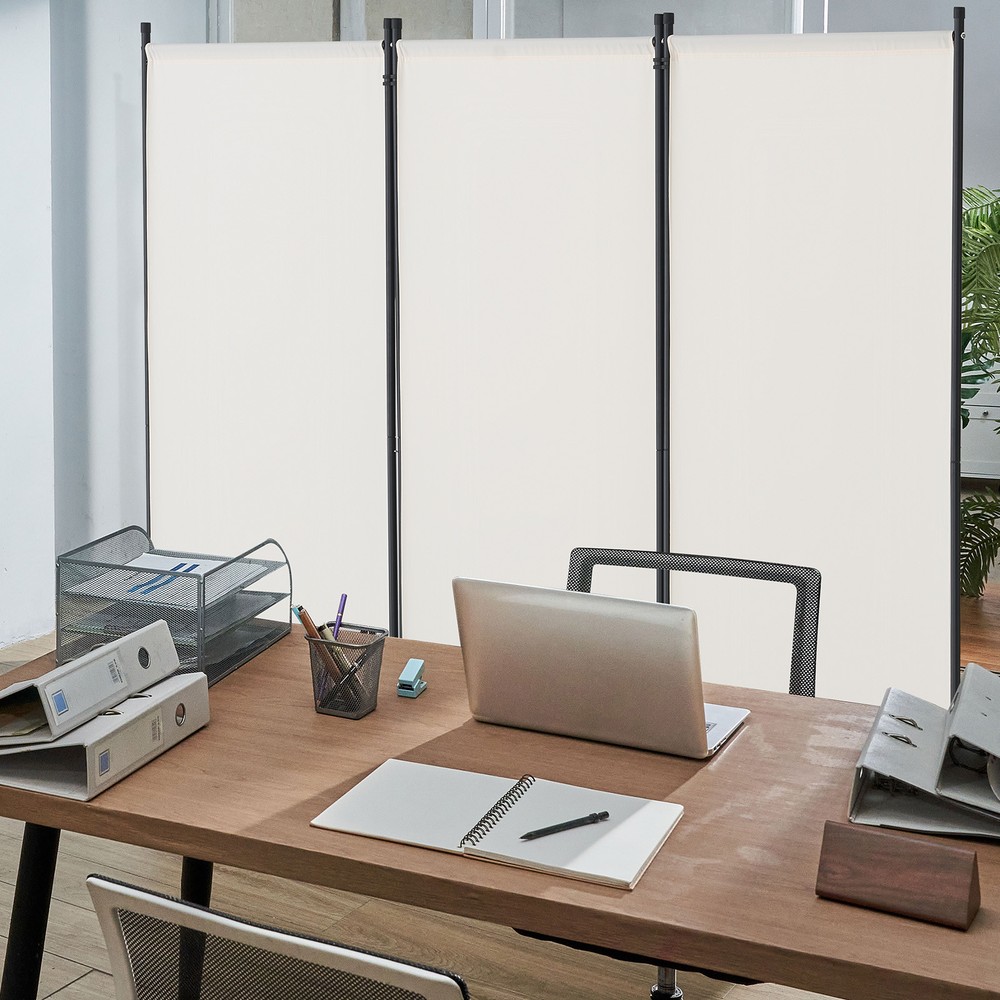 Room Divider 3-Panel Folding Privacy Screen Fabric Partition Office White