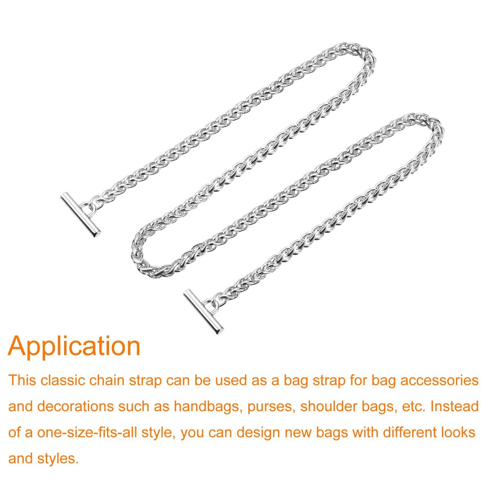 Iron Flat Chain Strap, 43" Handbag Purse Chain Strap DIY Bag Replacement, Silver