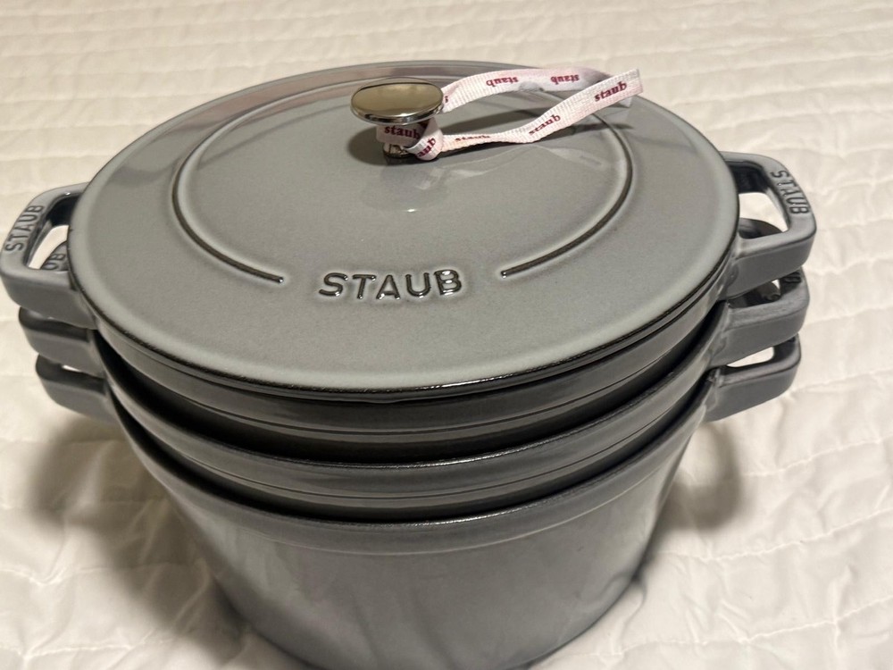 Staub Cast Iron 4-pc Stackable Set, Graphite Grey