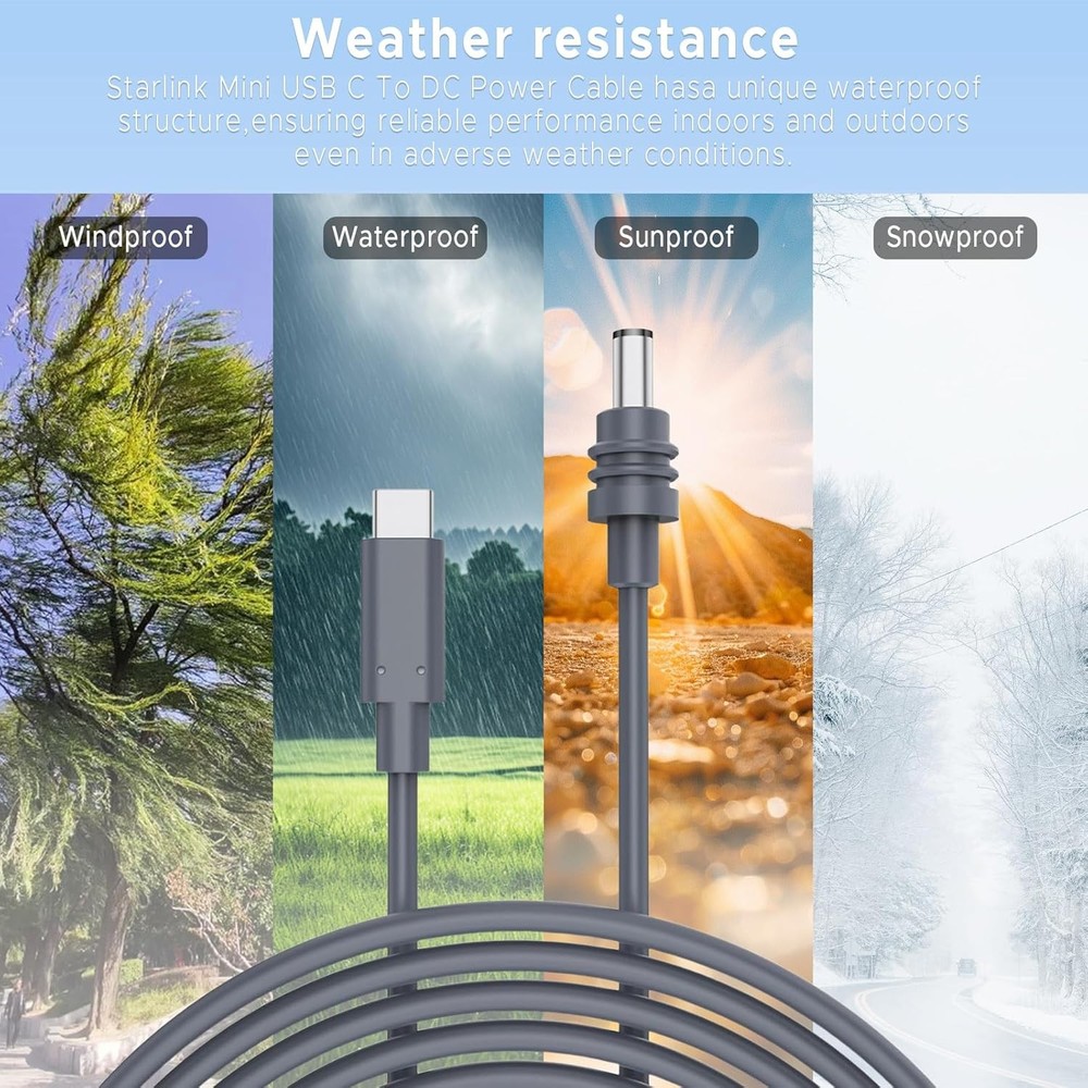 Starlink Mini USB-C to DC Power Cable, Max 100W Input USB Type C 3M-USB