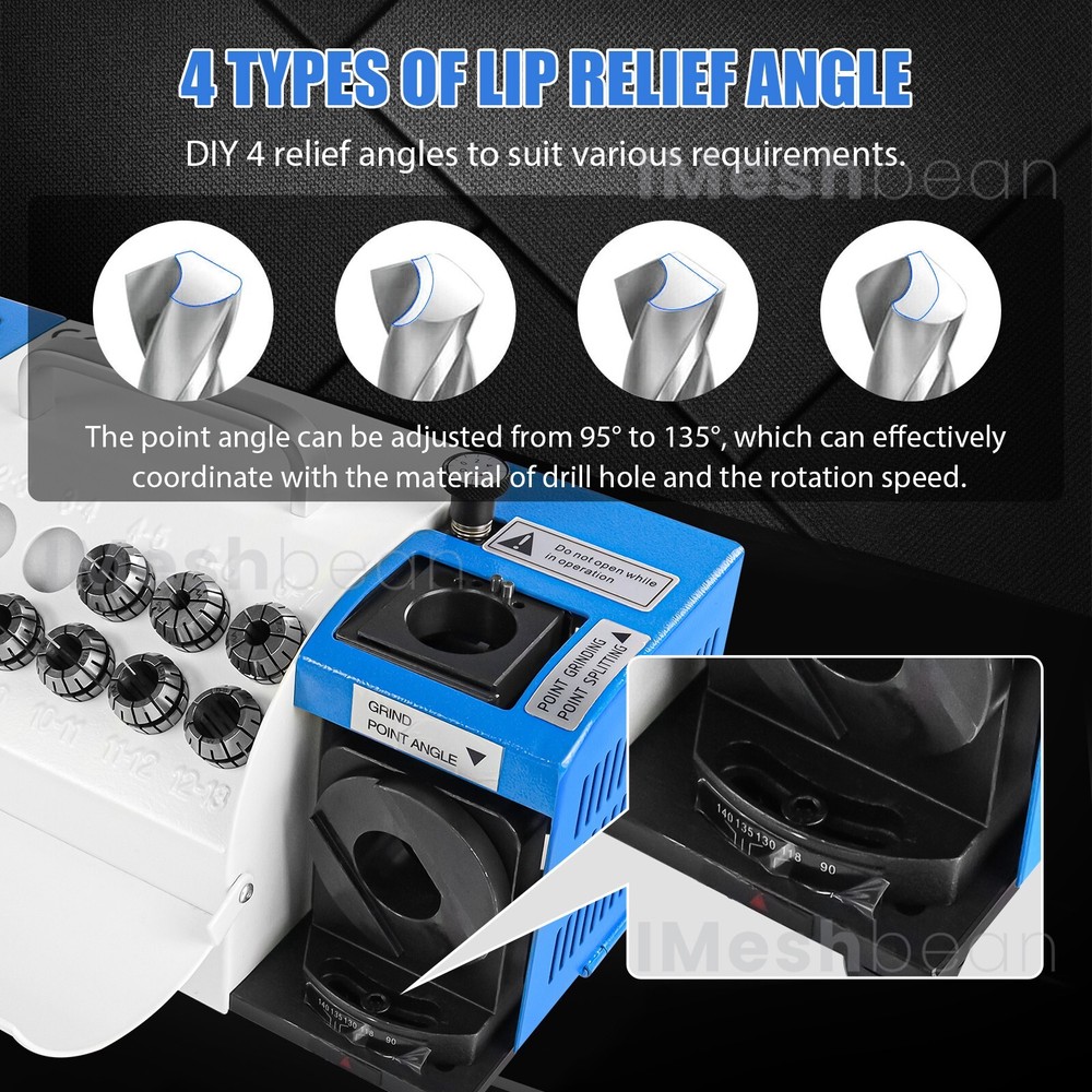 3-13mm Drill Bits Sharpener Bits Grinder Sharpener 95°-135° 11 Collets 2 Wheels