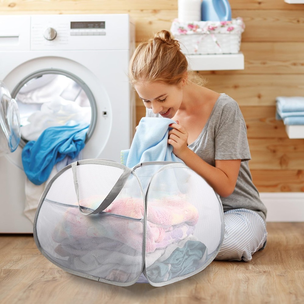 Collapsible Laundry Baskets, 90L Large Foldable Laundry Basket, Durable Mesh ...