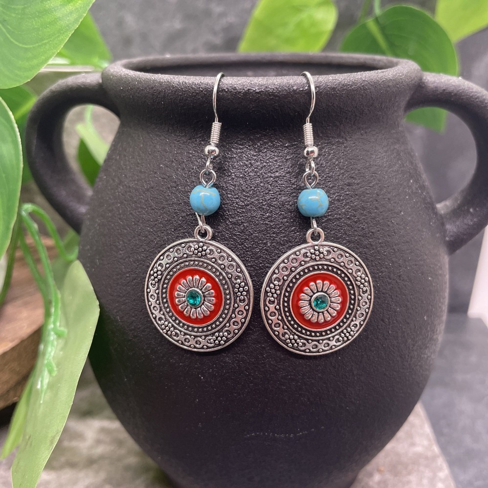 2” Silver-tone Boho Retro Earring Set Drop Dangle New Free Ship B6350