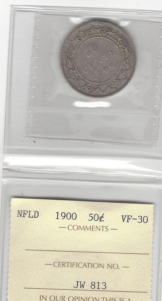 1900 ICCS Graded Newfoundland, Fifty Cent **VF-30**