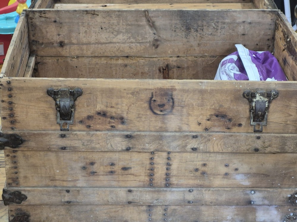 Antique Hinged 1950's Oak Trunk