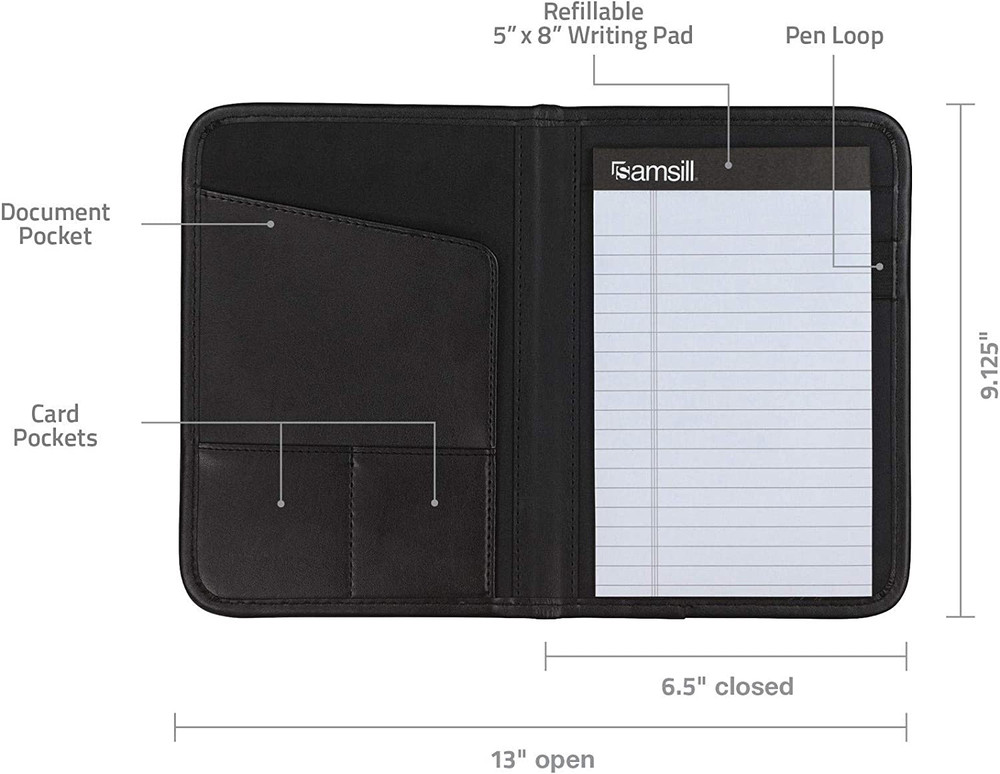 Faux-Leather Mini Padfolio 5"x8" Writing Pad Professional Organizer Black