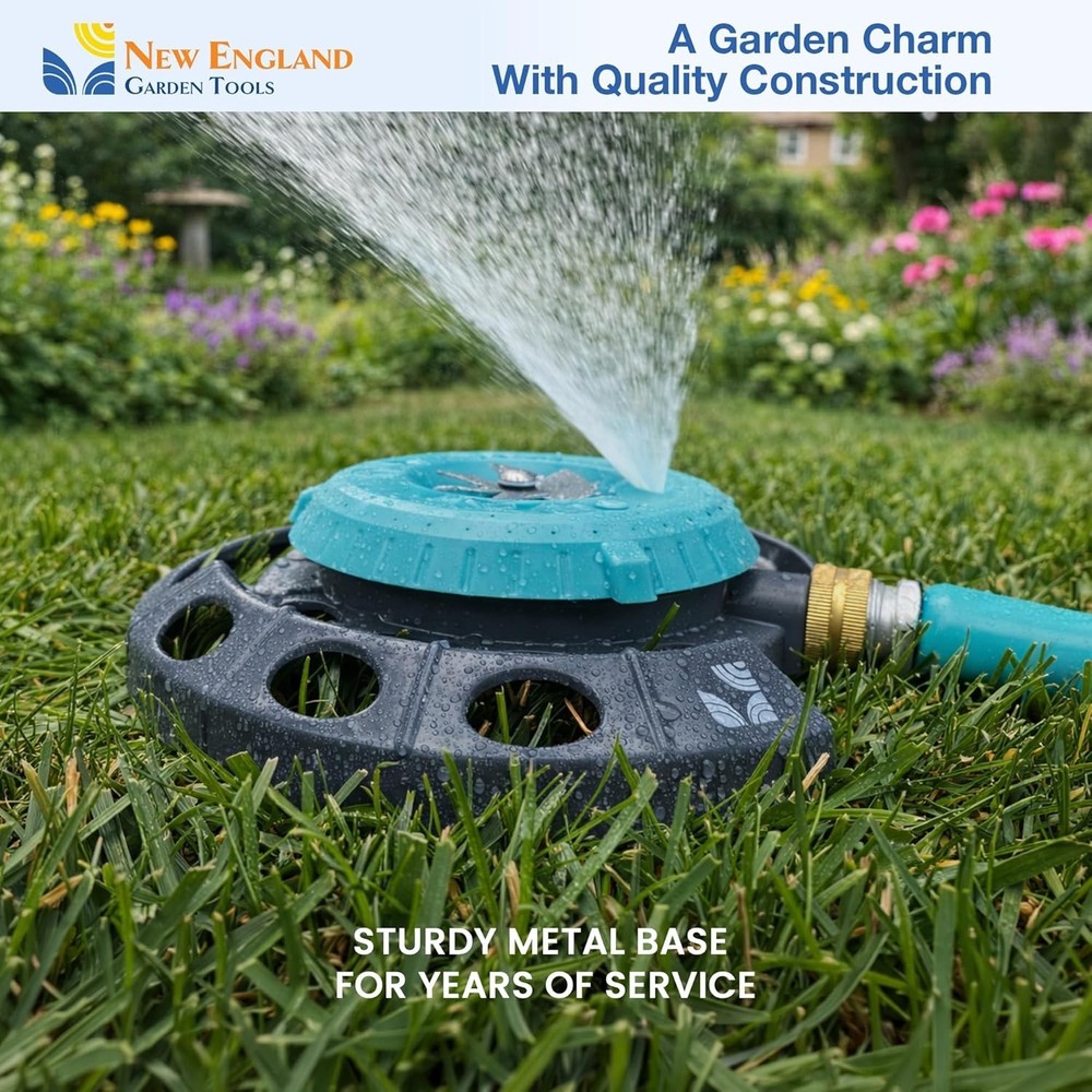 Heavy-Duty Metal Base Multi-Pattern Garden Sprinkler 9 Spray Patterns