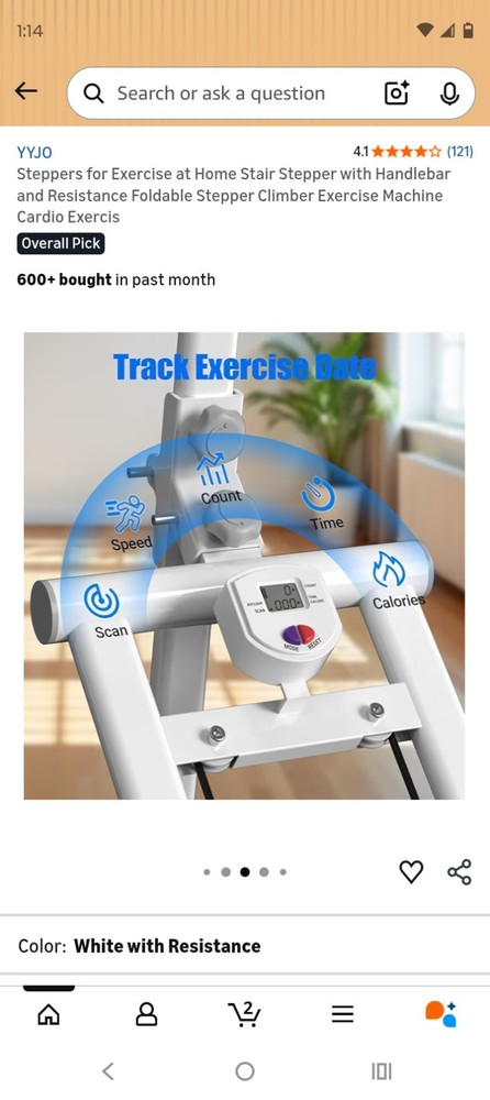 YYJO Foldable Stair Stepper with Adjustable Resistance, Handlebar, White