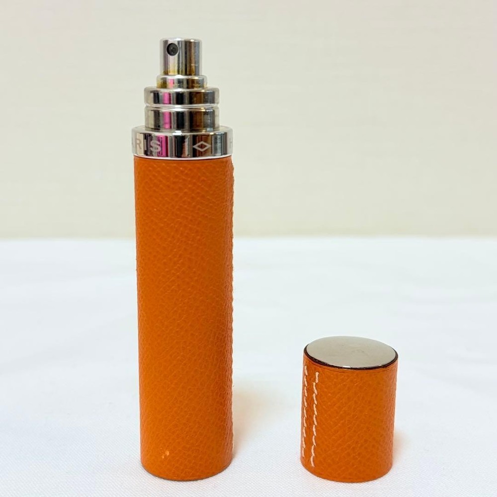 HERMES Paris Atomizer Perfume Case Epsom Orange Leather Gold Hardware w/Box
