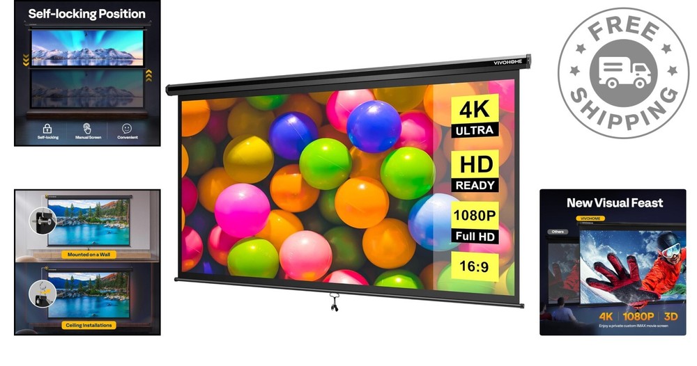 High-Definition 16:9 100'' Pull Down Projector Screen for Cinema Quality Viewing