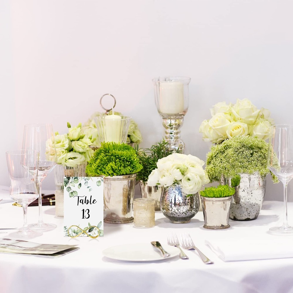 26 Pieces Wedding Table Numbers with 26 Gold Table Number Holders Greenery Eu...