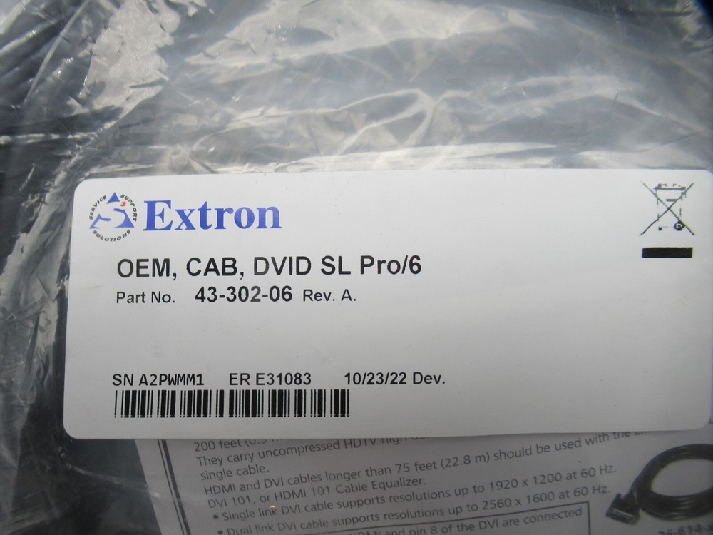 Extron 43-302-06 Cable DVID SL Pro/6 **NEW**