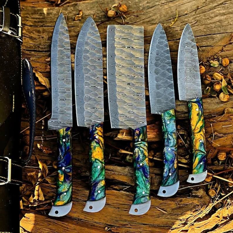 Custom Handmade Damascus Chef Set 5 Pieces