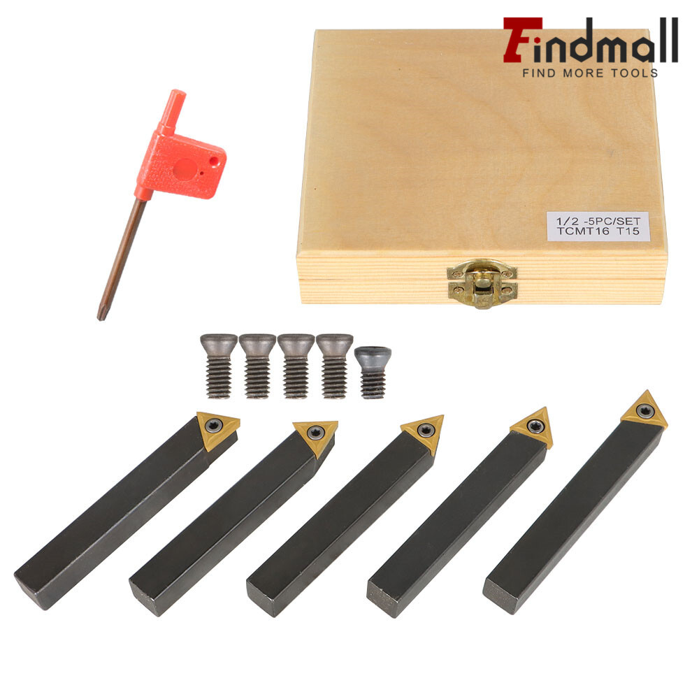Findmall 5× Insert 1/2" Lathe Indexable Carbide Bits+Turning Tool Bit Holder Kit