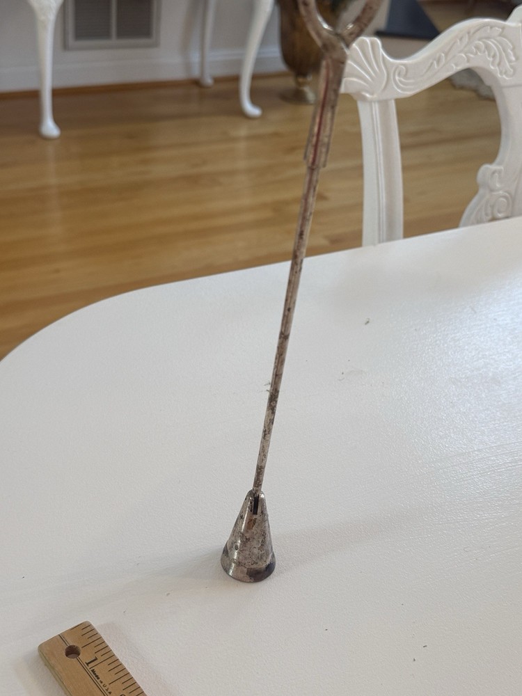 Vintage Silver Plated Candle Snuffer 12" Loop Handle Bell Taper