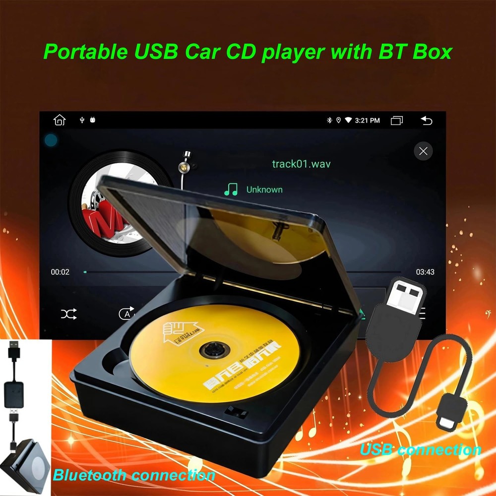 [Upgraded Version for More Cars] External Universal CD Player Black