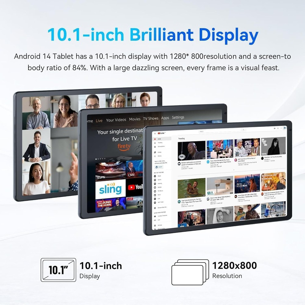 Android 15 Tablet, 10.1 inch Tablets IPS HD Touchscreen Dual Camera 24GB+128GB