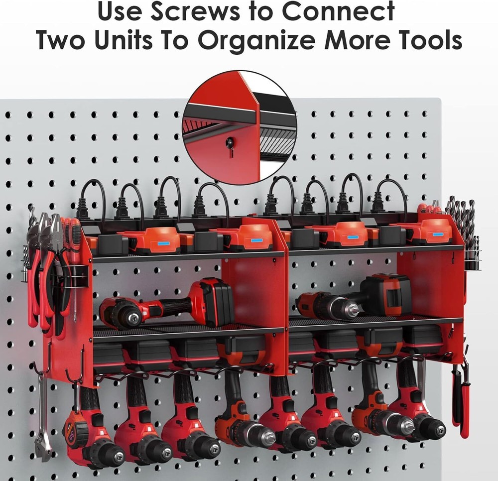 Modular Power Tool Organizer Wall Mount Garage 4 Drill Storage Shelf with Hooks