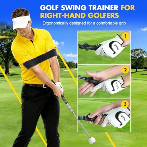 Retractable Golf Swing Trainer, Golf Training Aid & Golf Grip Trainer for