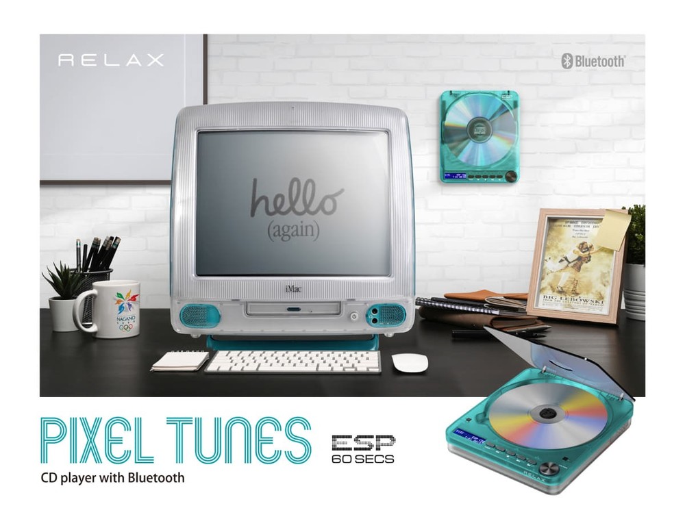 RELAX PIXEL TUNES Bluetooth CD Player Inspired by first-generation iMac
