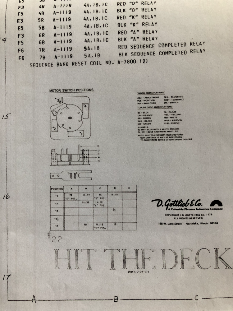Gottlieb Hit The Deck Pinball Machine Schematic