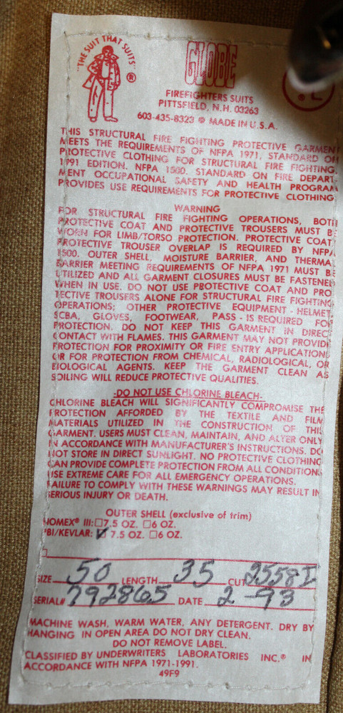 Globe Vintage Fire Firefighter Turnout Jacket with Lining