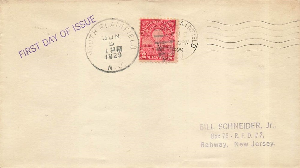 654 2c EDISON LIGHT - Unofficial South Plainfield, NJ cancel