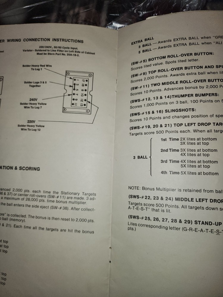 Ali Pinball Manual W/ Schematics Stern *missing Front & Back Covers*