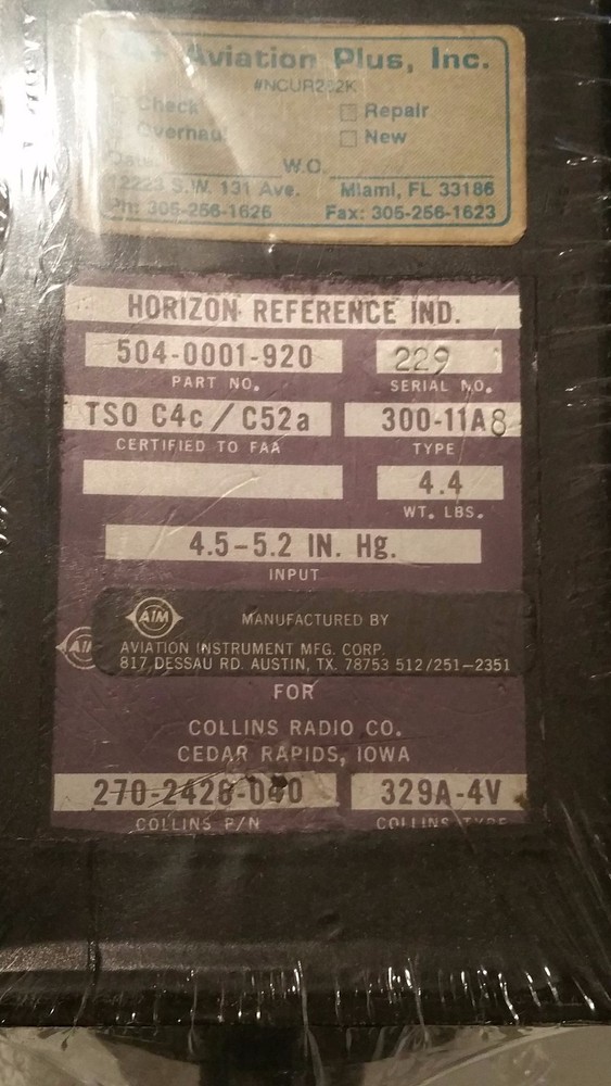 HORIZON REFERENCE IND, 329A4V, 504-0001-920, as removed
