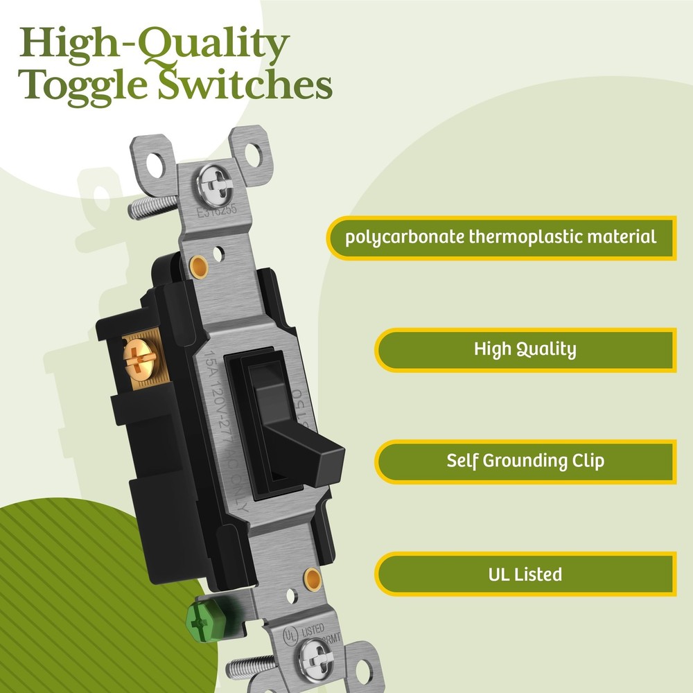 TG 3-Way Toggle Light Switch with Wall Plate, 15 Amp Electrical Wall Switch, ...