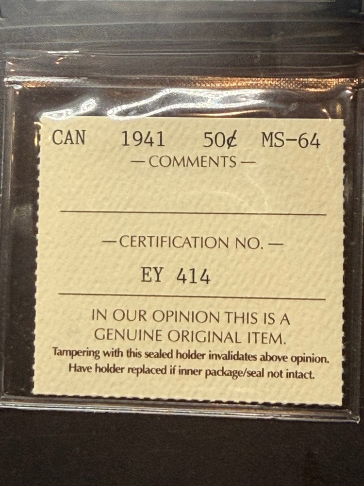 1941 Canada 50 cent ICCS Graded MS64
