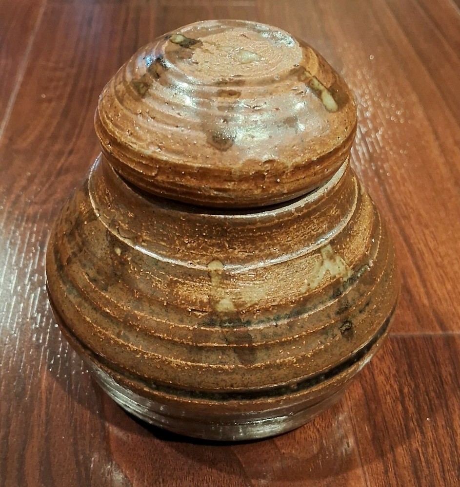 Clay or Stonewear Lidded Crock Just Under 4" Tall No Cracks Or Chips EUC