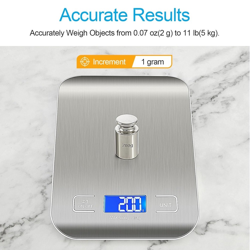 Compact Kitchen Scale - 11lbs Capacity, Stylish Design for Meal Prep & Baking