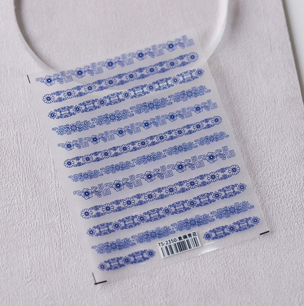 Blue Flower Pattern Nail Art Stickers