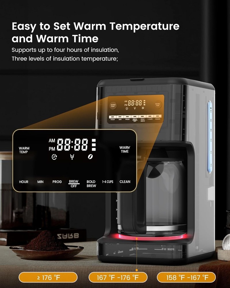 14-Cup Drip Coffee Maker, 24-Hour Programmable Coffee Brewer, Washable Filter