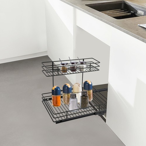 2-Tier Pull-out Cabinet Storage Rack, Sliding Out Storage Rack Under Sink, Black