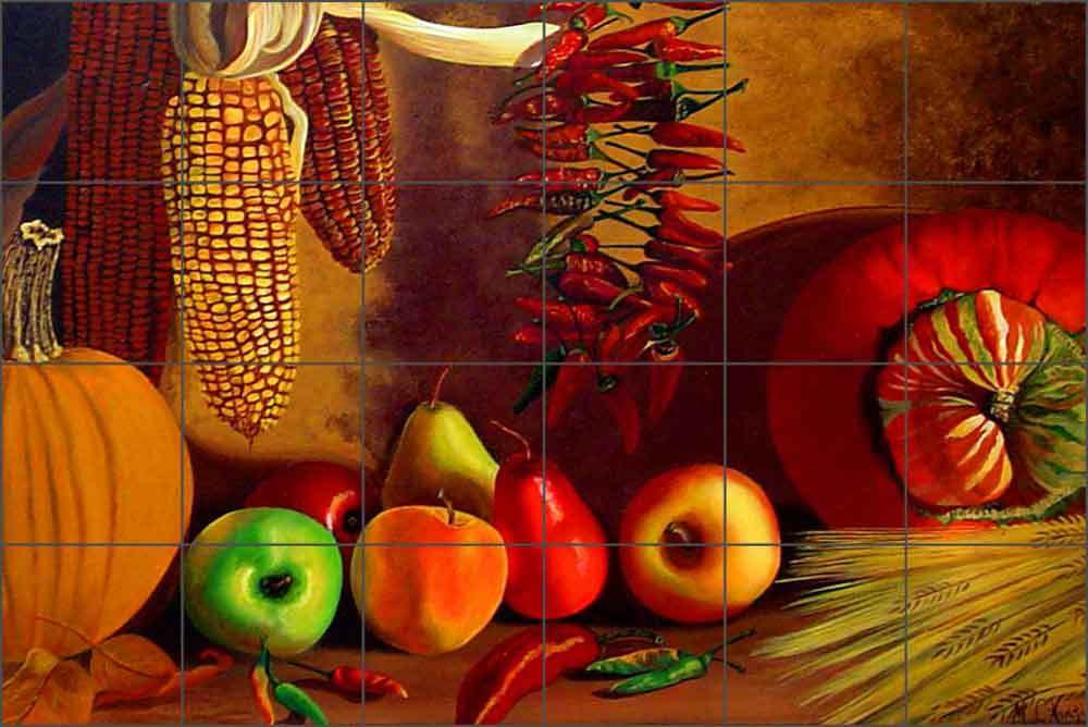 Ceramic Tile Mural Backsplash Hadjis Fruit Vegetables Kitchen Art MHA017