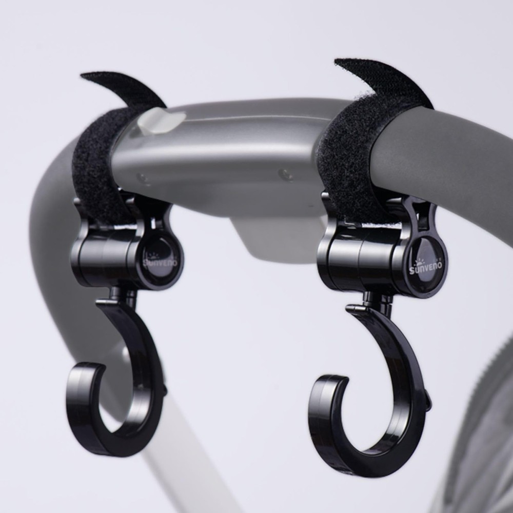 SUNVENO Stroller Hooks 2 Pack, 360° Rotating Universal 2 Black
