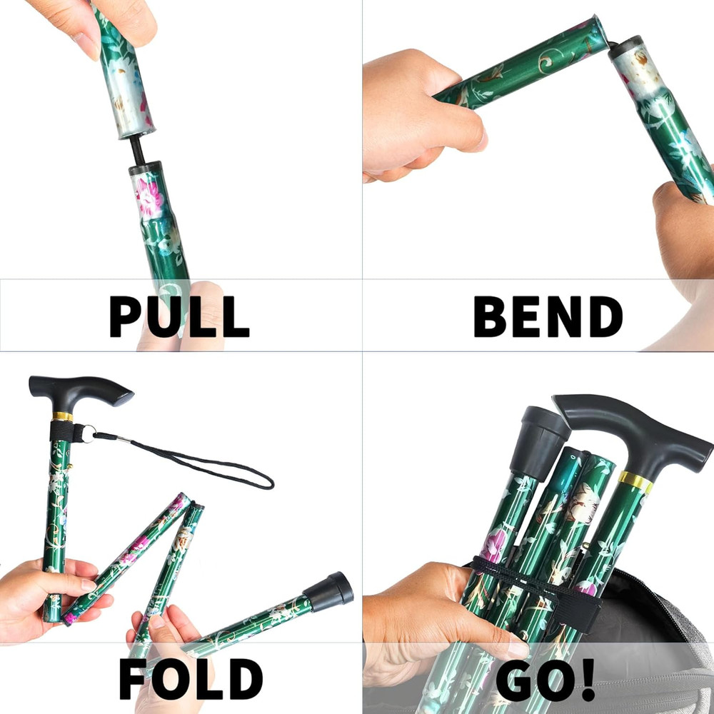 Folding Cane, 5-Level Adjustable Height Lightweight Portable Foldable Walking Ca